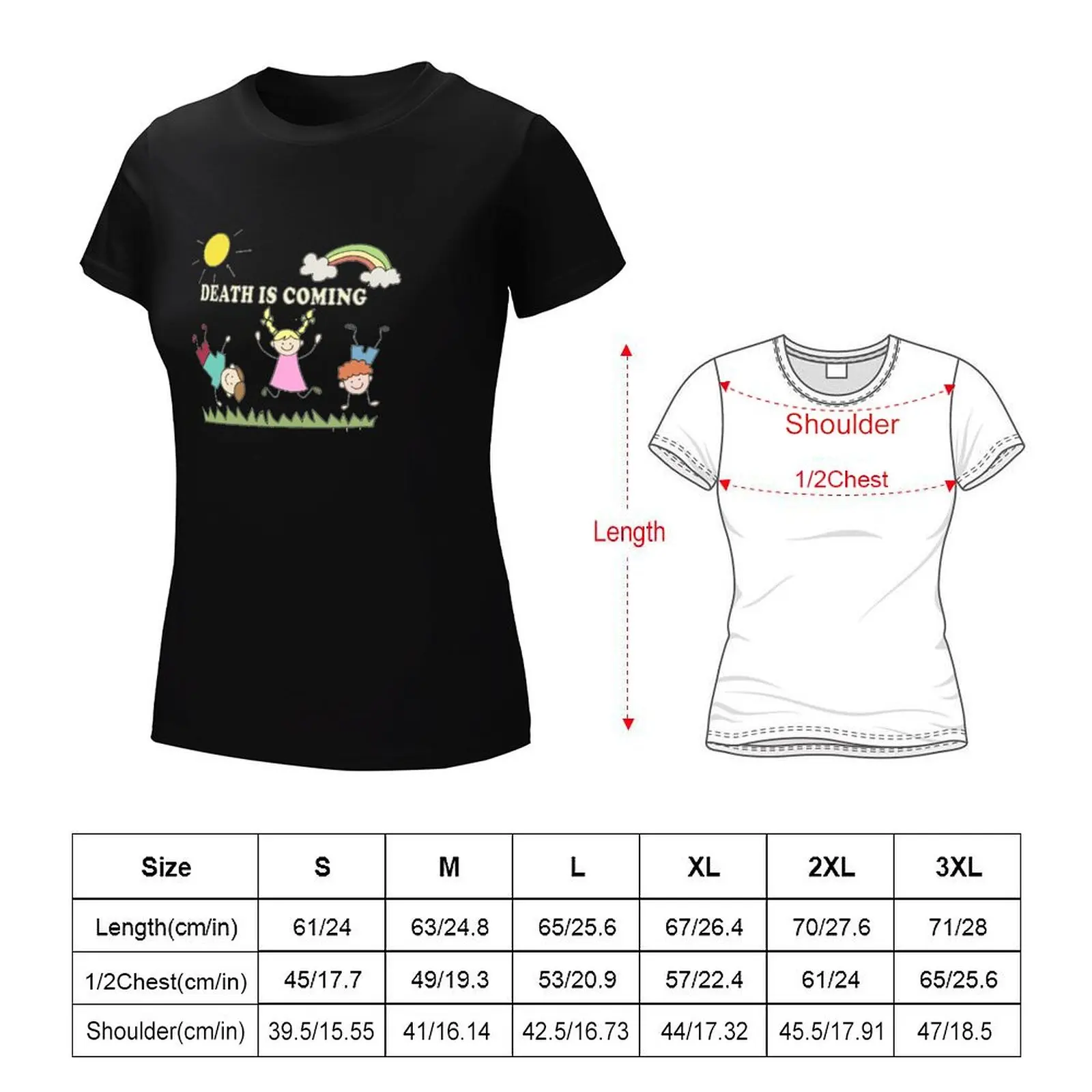 T-shirt Death Is Coming pour femmes, vêtements esthétiques, chemises mignonnes, t-shirts graphiques, coupe ample