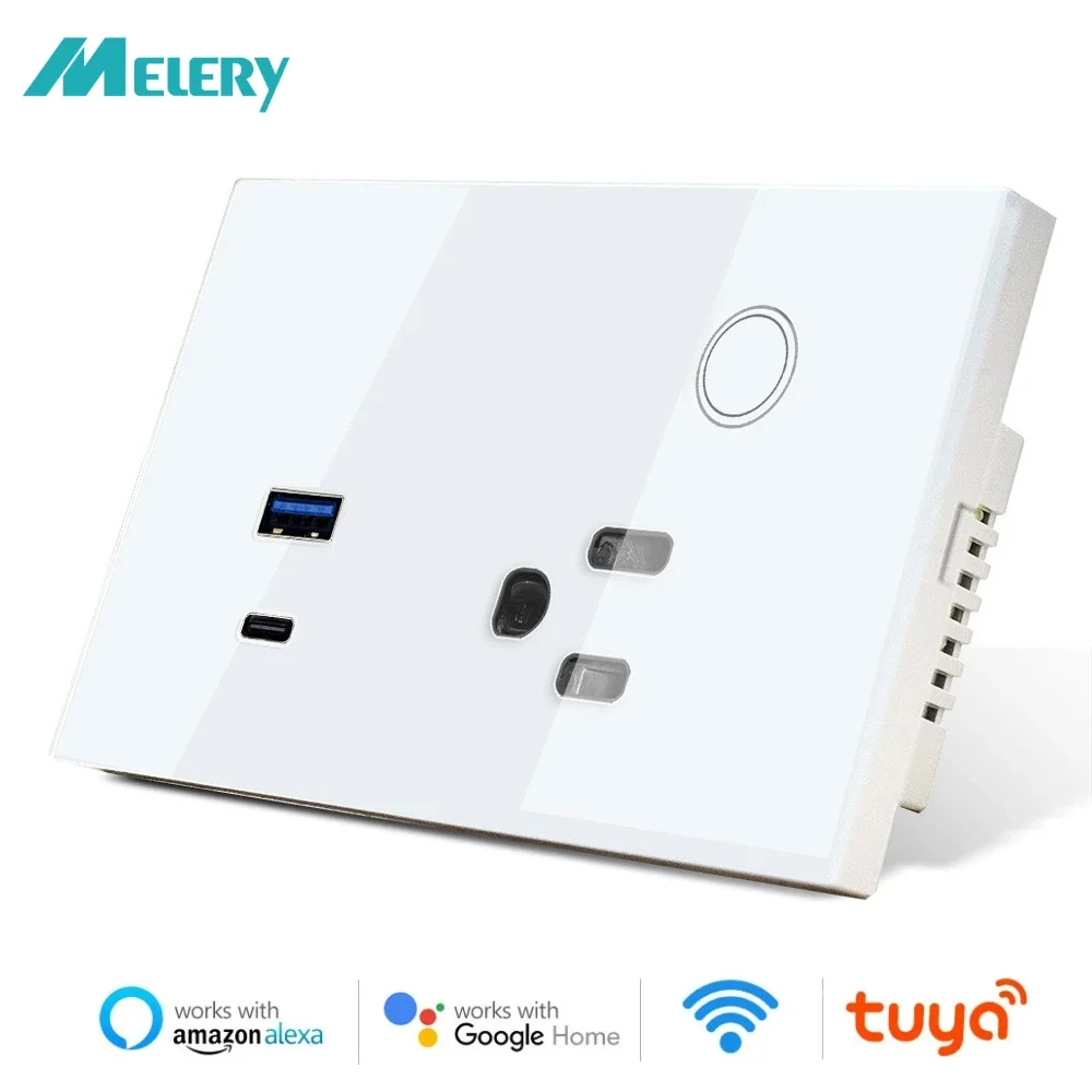 

Melery Wall Socket US Plug Outlet 15A USB TYPE-C 30W WIFI Tuya Smart Power Touch Wireless Remote by Alexa Google Home Kitchen