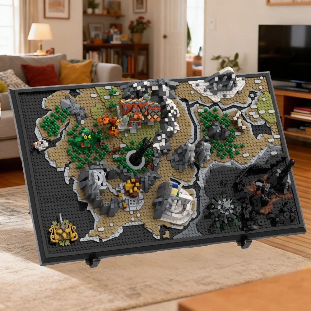 

MOC кольцевая модель среднего земли, строительные блоки, изысканная копия, миниатюрная карта, кирпичная игрушка, подарок для взрослых для любителей кино