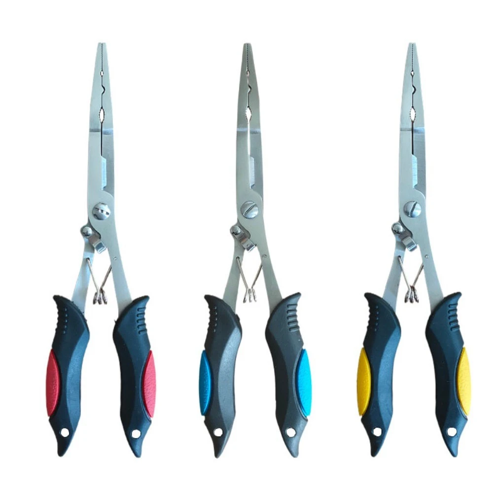 11.8in Multifunctional Luya Pliers Stainless Steel Fishing Pliers Fishing Accessories Fish Mouth Pliers Hook with Rubber Handle