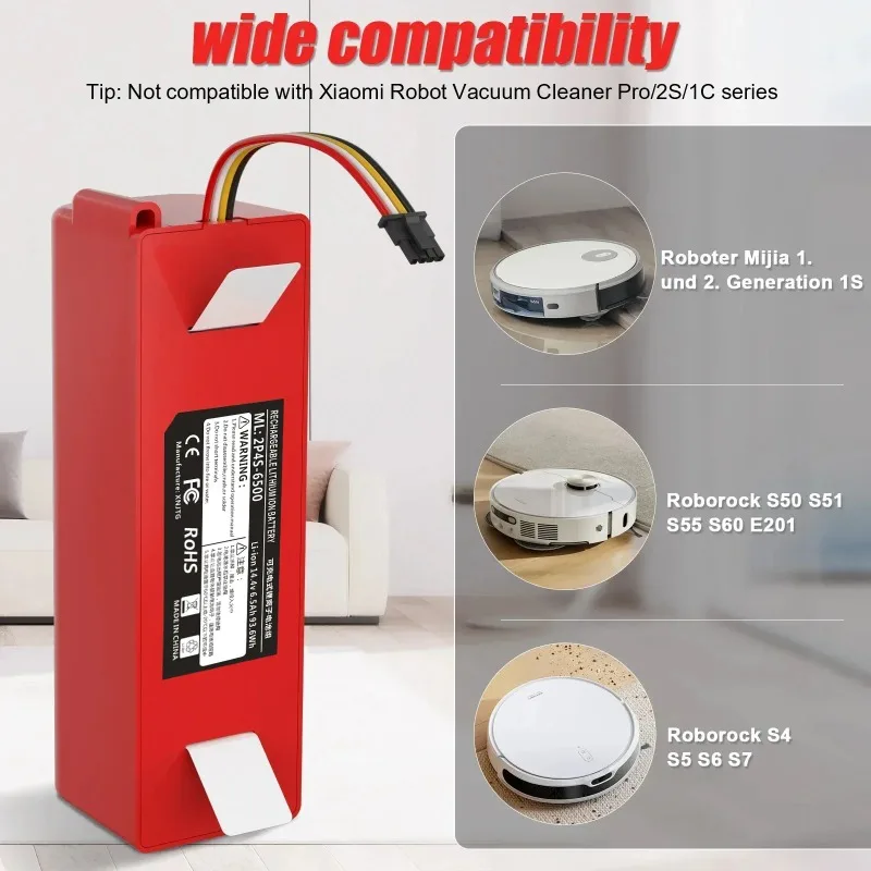 

14.4V Li-Ion Replacement Battery For Roborock S50/S5/S6/S7 Pure/MAX/MaxV/MaxV Ultra Q5 Q7 Pro/MAX+ Mijia 1.2 Generation.battery