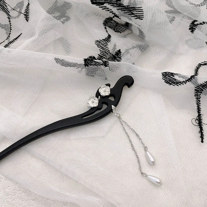 دبابيس شعر من خشب الأبنوس على الطراز القديم، دبابيس شعر نسائية يومية، دبابيس شعر جديدة راقية على الطراز الصيني وأغطية رأس