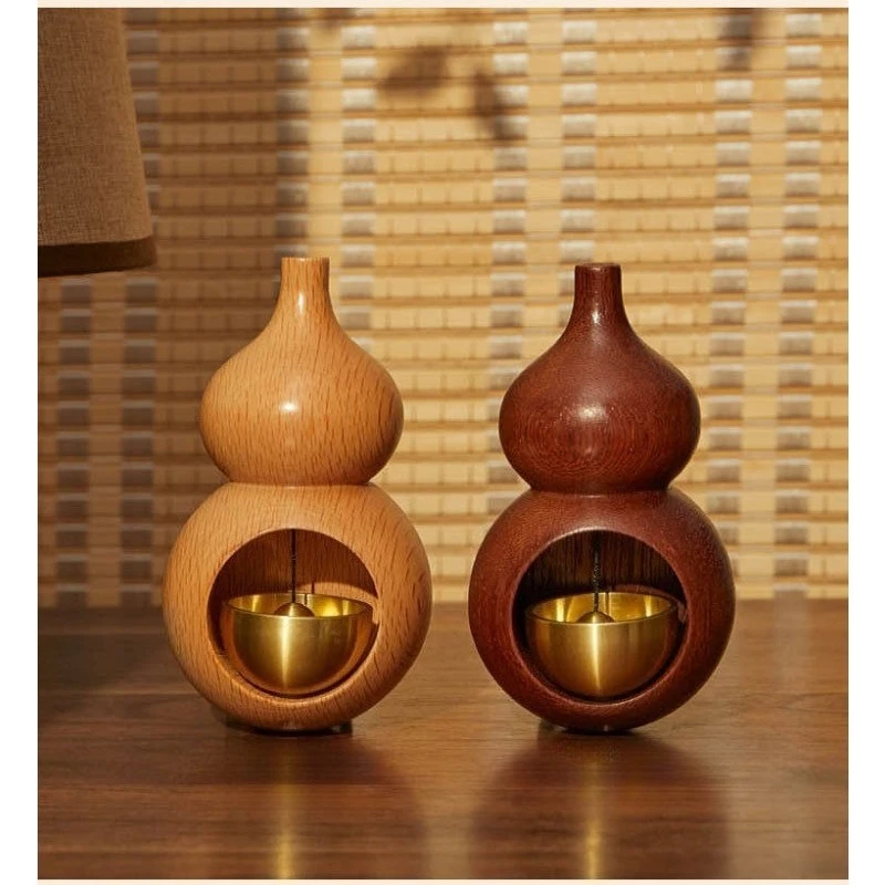Fulu gourd doorbell 2026 Year of the Horse entrance door bell creative solid wood door opening reminder copper bell decoration