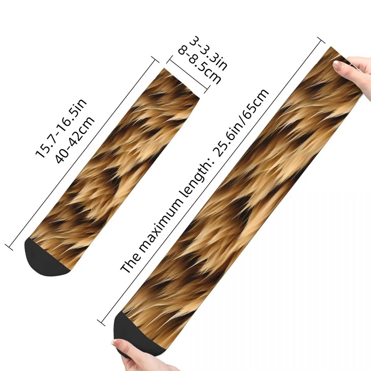 Funny Crazy Sock for Men Fur Pattern Harajuku Golden Lion And Damask Breathable Pattern Printed Crew Sock Casual Gift