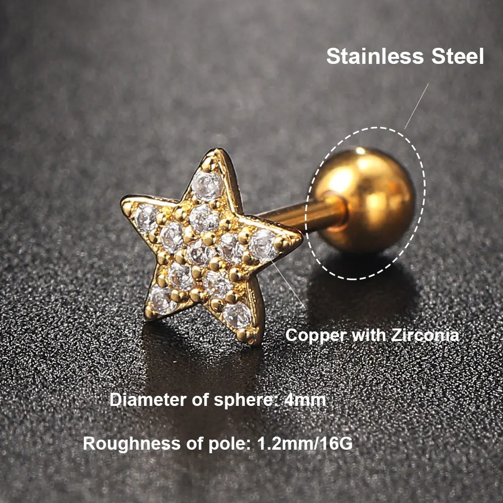 Conch Tragus Helix Daith Flat Piercing Ear Earring Zirconia Star Flower Crown Ear Piercing Jewelry Stainless Steel Hoop Earring