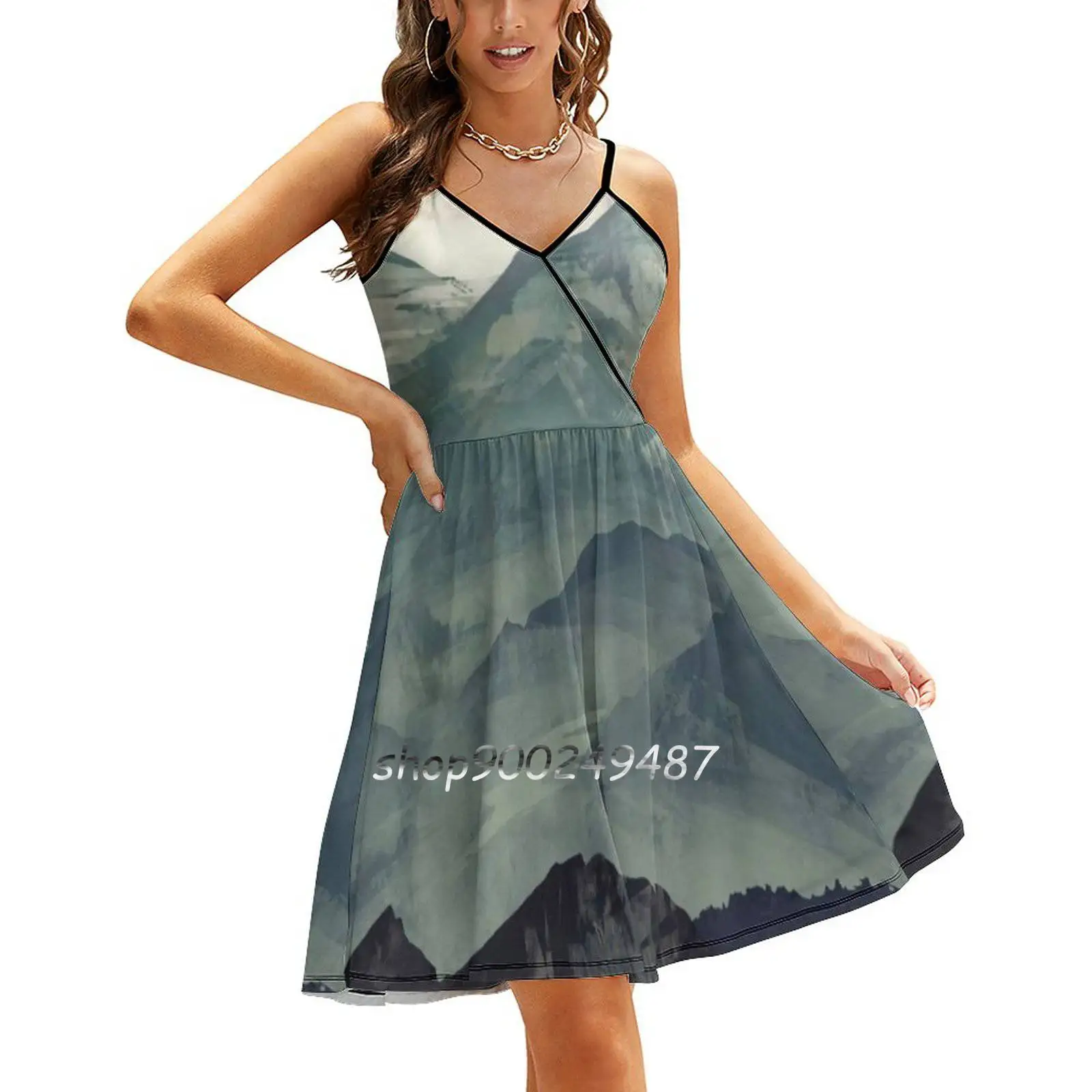 Mountain Fog New Summer Cut Sexy Dresses Ladies Club Wear Party Sundresses Mountains Fog Nature Blue Black Green Winter Snow