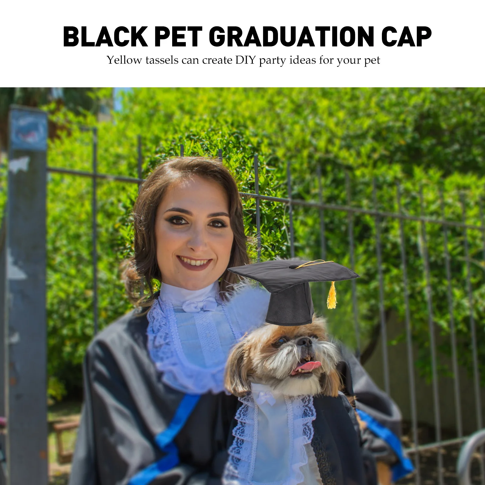 

Black Dog Graduation Cap Pet Hat Yellow Tassels Creative DIY Party Accessories Dog Headgear for Small Medium Large Dogs