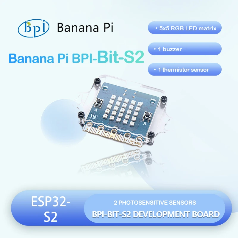 

Banana Pi BPI-Bit-S2 ESP32-S2FN4R2 32-битный одноядерный процессор с поддержкой Webduino, Arduino, CircuitPython для STEAM Education