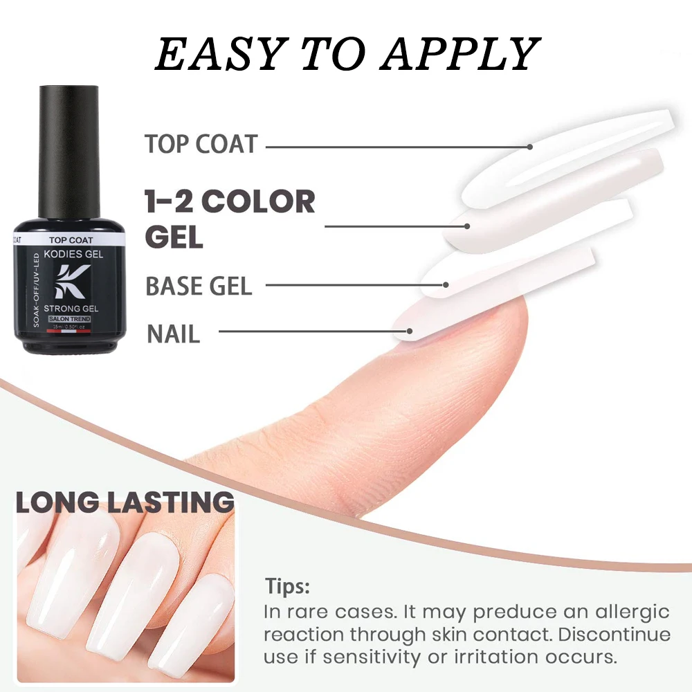 KODIES ジェルガラス状ジェルトップコートノーワイプシャインフィニッシュジェルネイルポリッシュ 15 ミリリットル半永久 UV シーラントすべてマニキュアプライマー爪