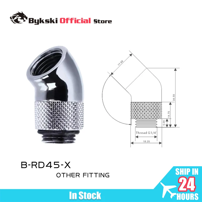 

BYKSKI B-RD45-X Black Glod Silver Red G1/4'' Thread 45 Degree Rotary Fitting Adapter Brass Water Cooling Connector
