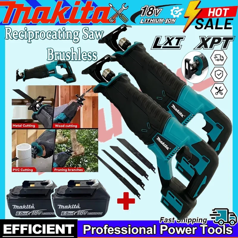 

Бесщеточная сабельная пила Makita, портативный аккумуляторный электроинструмент с 4 пильными полотнами для батарей 20В/18В