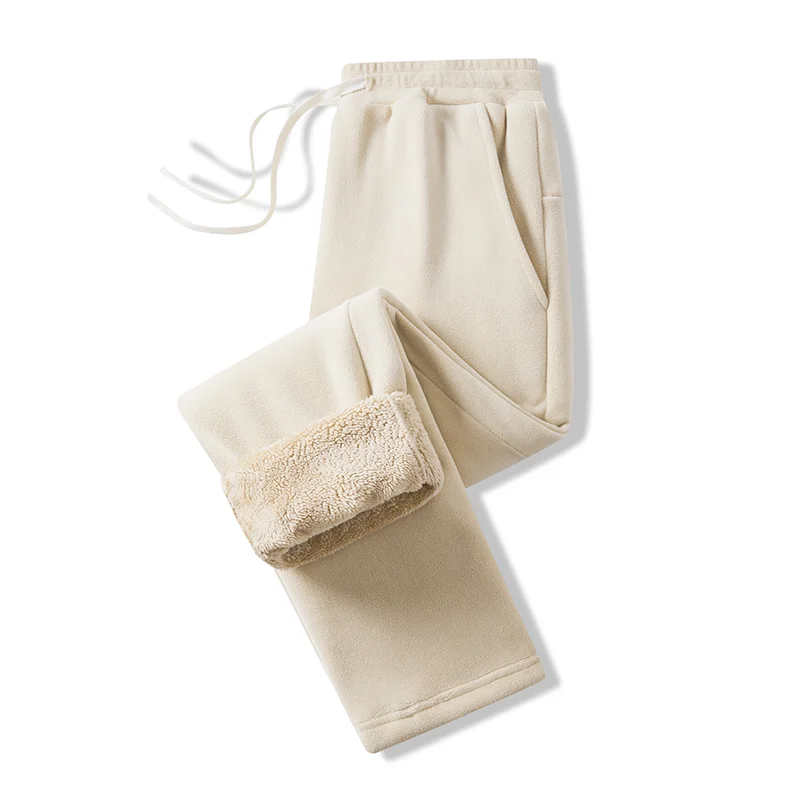 الخريف والشتاء مرونة بلون عالية الخصر سراويل تقليدية للرجال بناطيل تدفئة فضفاضة الصوف سميكة Sweatpants
