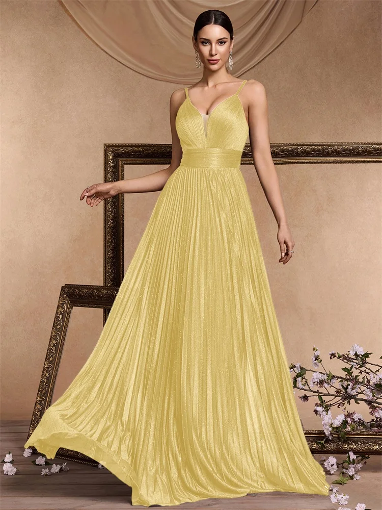 

Элегантное вечернее платье BLUEPLUM горчично-желтого цвета с плиссированными бретелями, А-силуэт, длина в пол, V-образный вырез, для женщин, для свадеб и торжеств