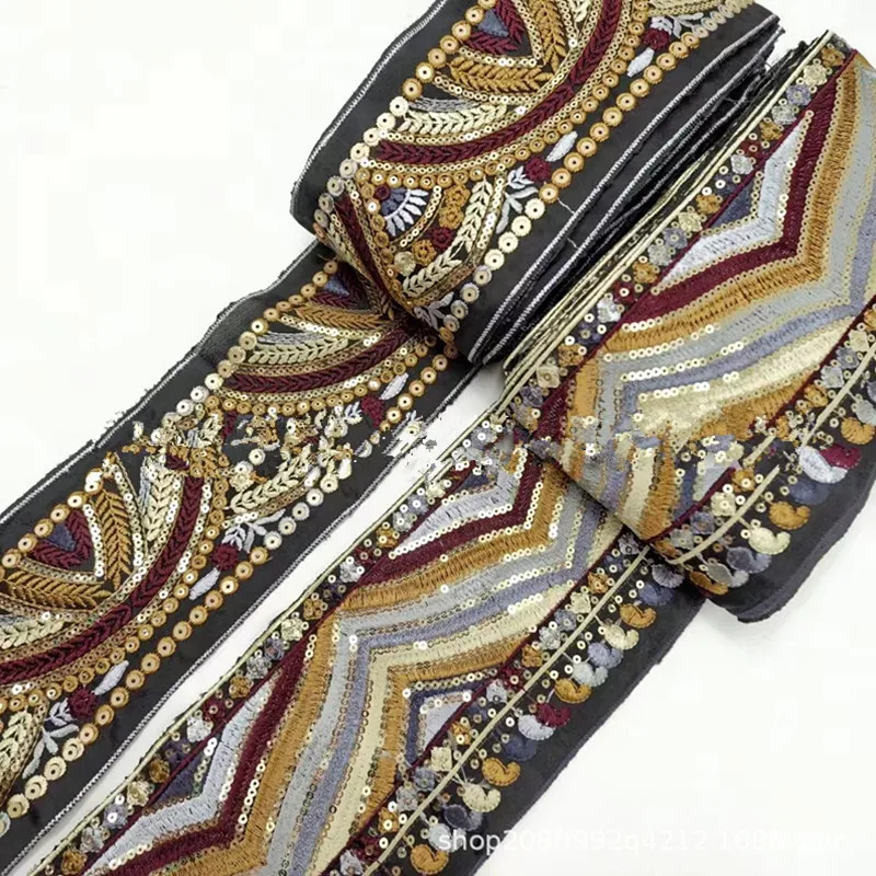 Ethnic Embroidered Lace Ribbon, Handmade DIY Accessories, 1 Yards