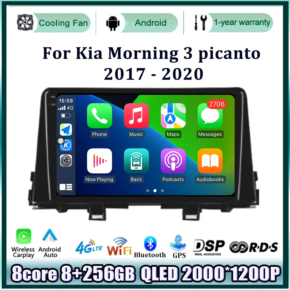 

Android 14 Car Multimedia Player Auto Radio For Kia Morning 3 picanto 2017 - 2020 GPS Navigation Screen WIFI BT DSP LET Carplay