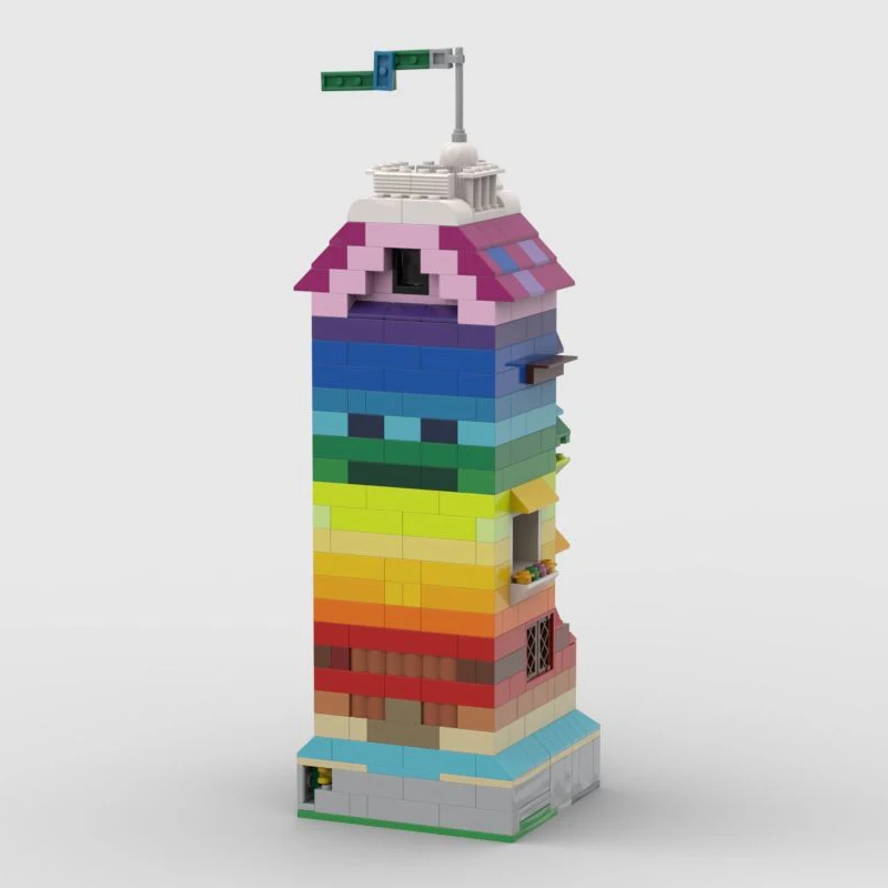 MOC Building Blocks Rainbow Tower Street Landscape Architecture Bricks Toys
