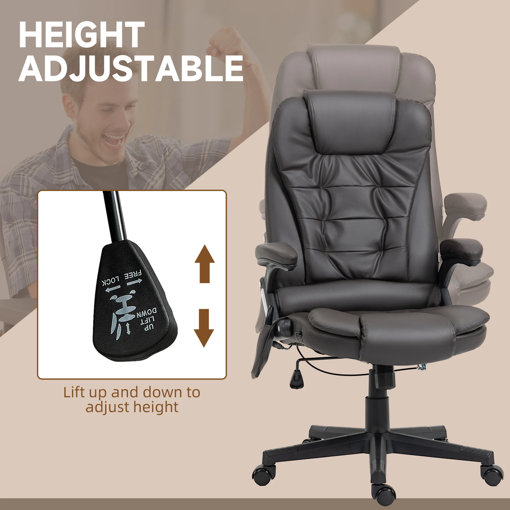 Homcom High-Back Vibration Massage Chair, Heating Office Chair, Dark Brown image 4