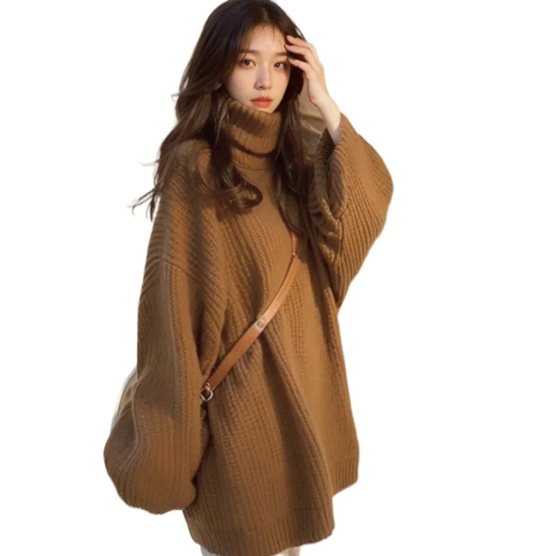 New Solid Color Turtleneck Schoolgirls' Coat College Style Mid-Length Sweater All-Matching Long Sleeve Top