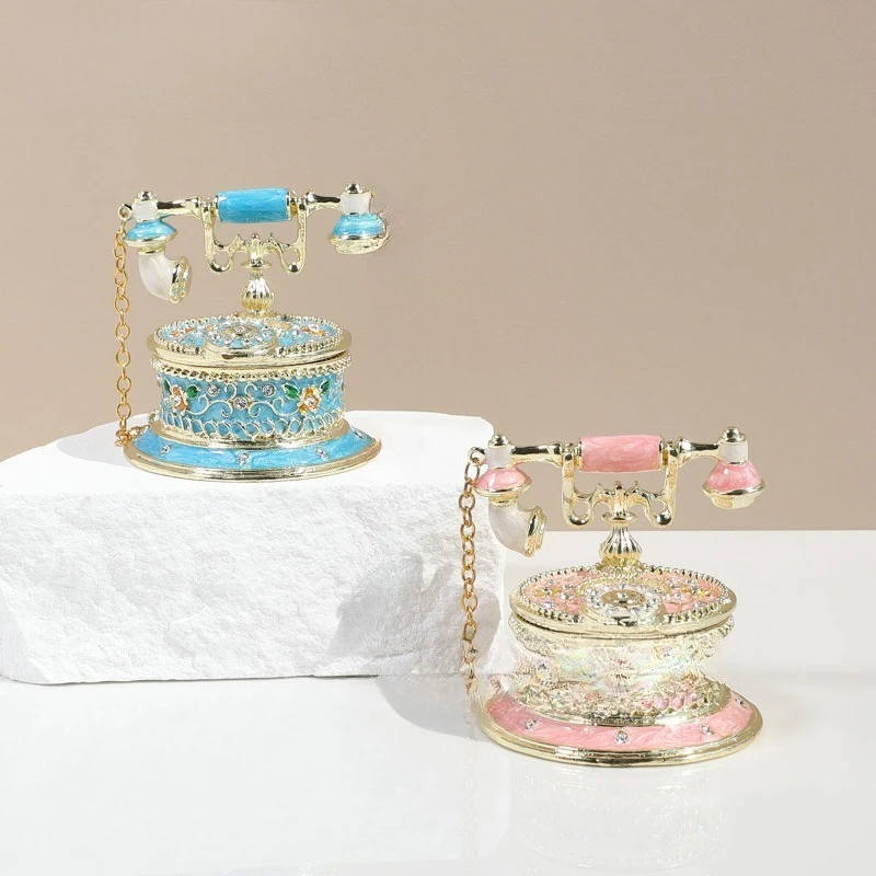 

Vintage telephone, home ornaments, enamel jewelry box, exquisite jewelry carved storage box