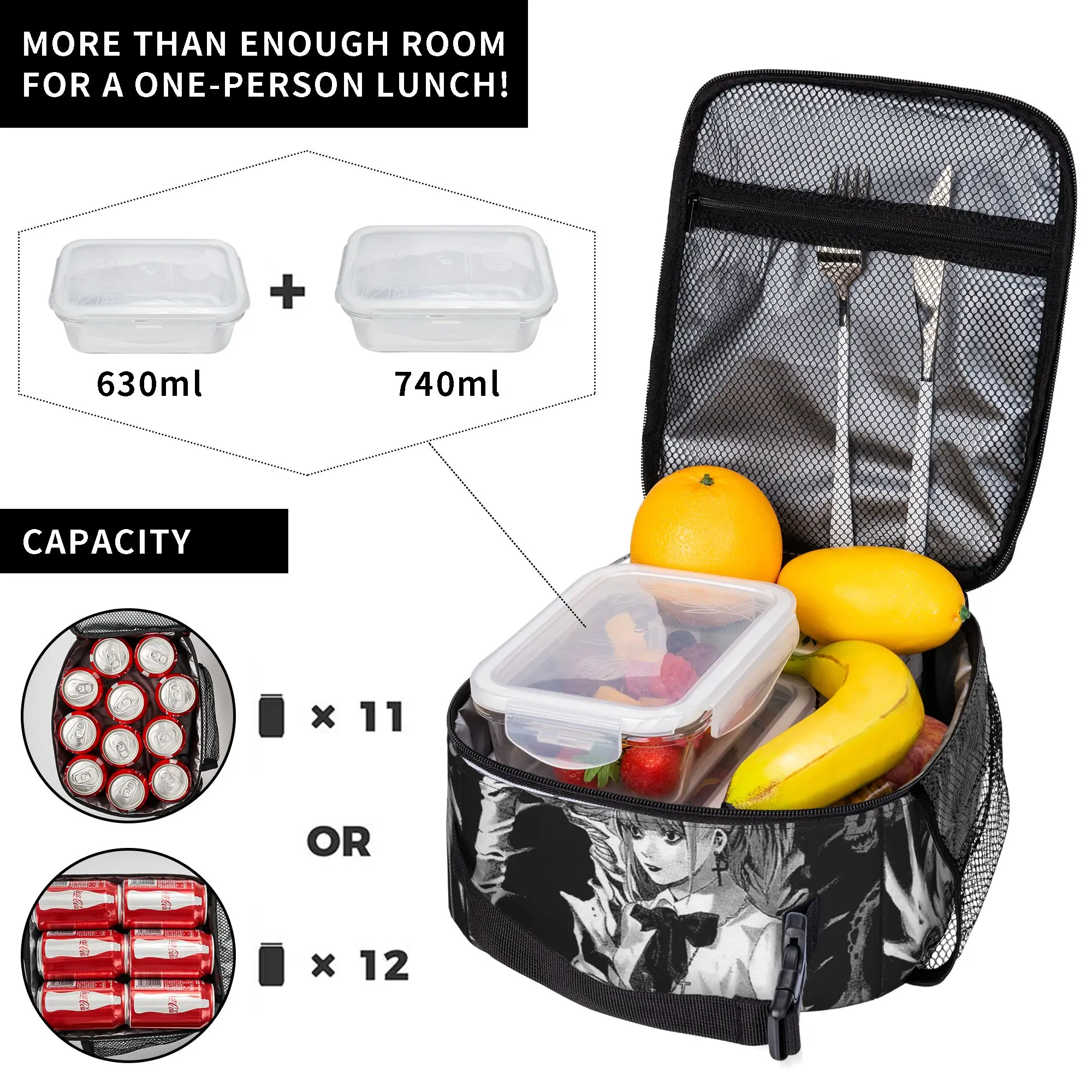 Death Note Misa Manga Insulated Lunch Bag Large Anime Lunch Container Thermal Bag Tote Lunch Box Work  Travel Bento Pouch view 4