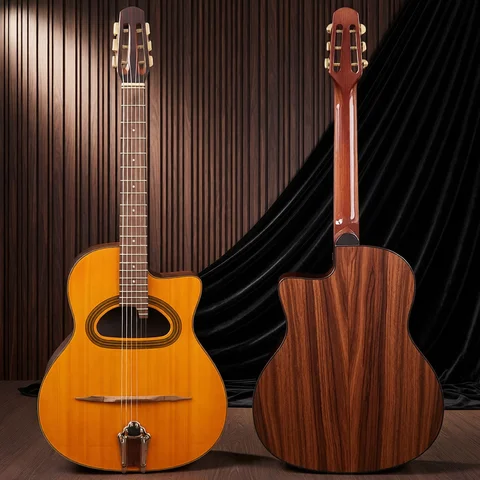 41 Inch Django Guitar Spruce Wood Top Gypsy Swing Acoustic Guitar Natural High Gloss Finish 6 String Folk Guitar Jango