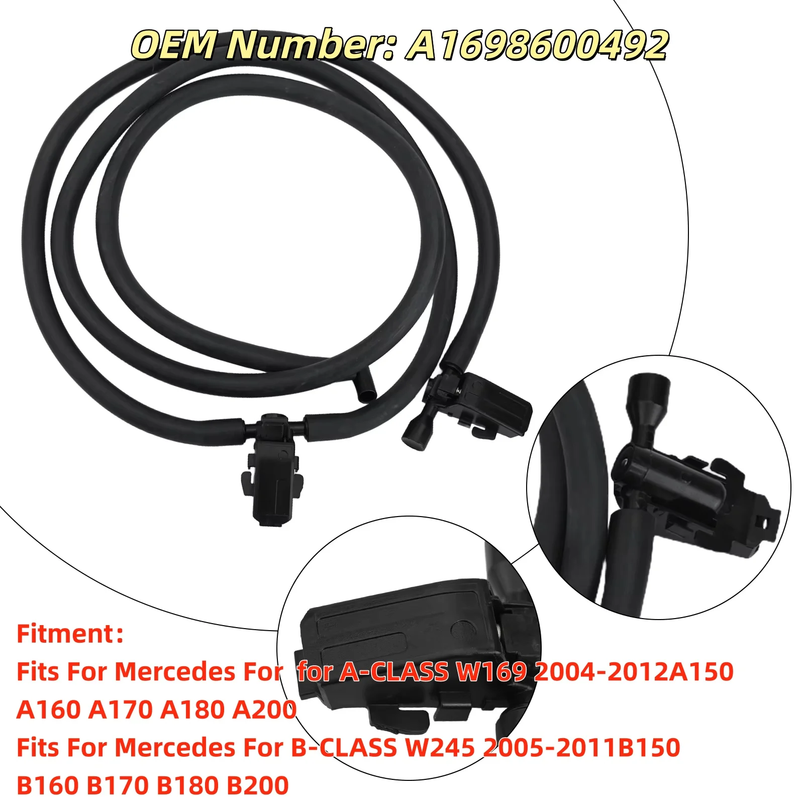 

Front Washer Jets and Hose Replacement for Mercedes W169 W245 2004 2012 OEM A1698600492 Direct Fit Installation