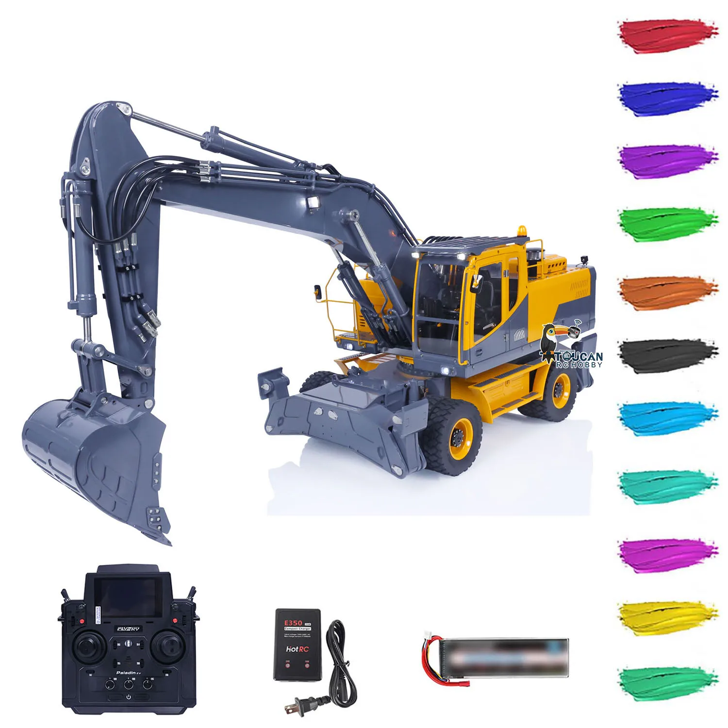 LESU Aoue ET30H 1/14 RC excavadora hidráulica Control remoto Metal con ruedas excavadora sistema de luz ESC RC camión para adultos juguetes RC