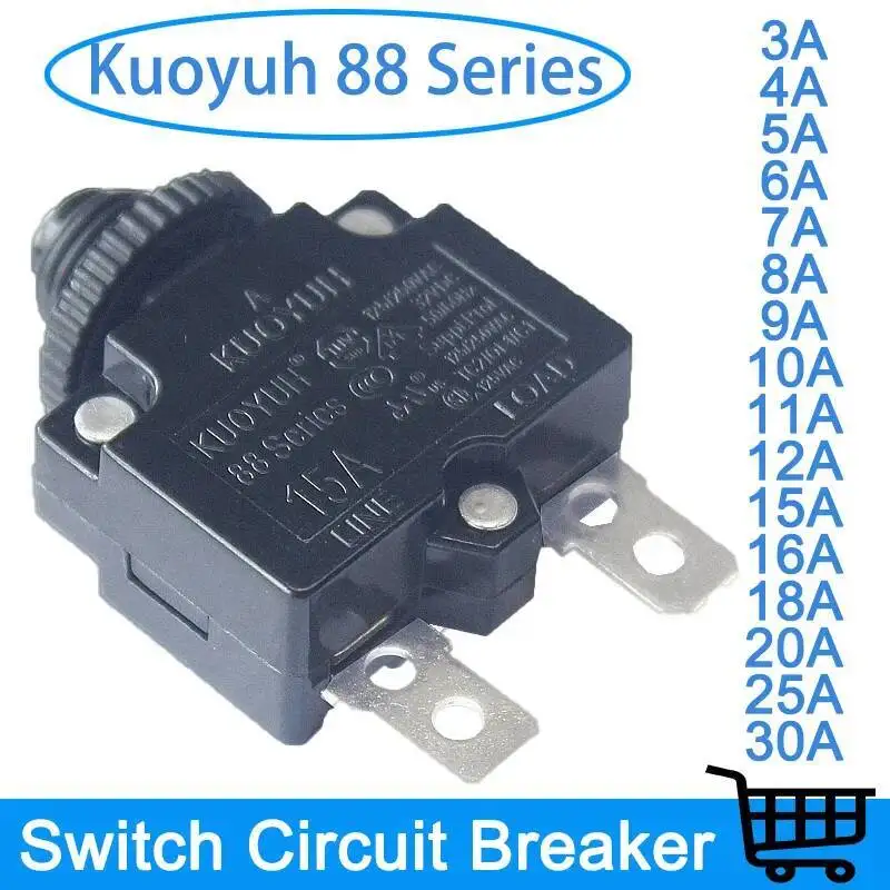 100% Kuoyuh 88 Series 5A 10A 15A 20A 25A 30A DC Automatic Reset Thermal Overload Protector Switch Circuit Breaker For Motors