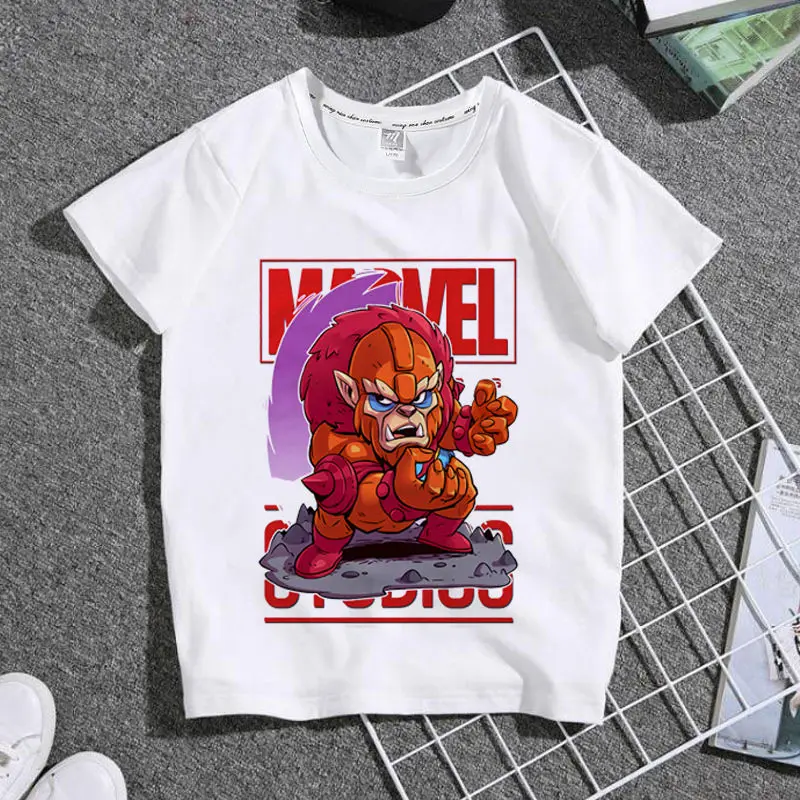 

Детская футболка из чистого хлопка с принтом Marvel Q-версия, дышащая, для родителей и детей, модный крутой топ 2026 года