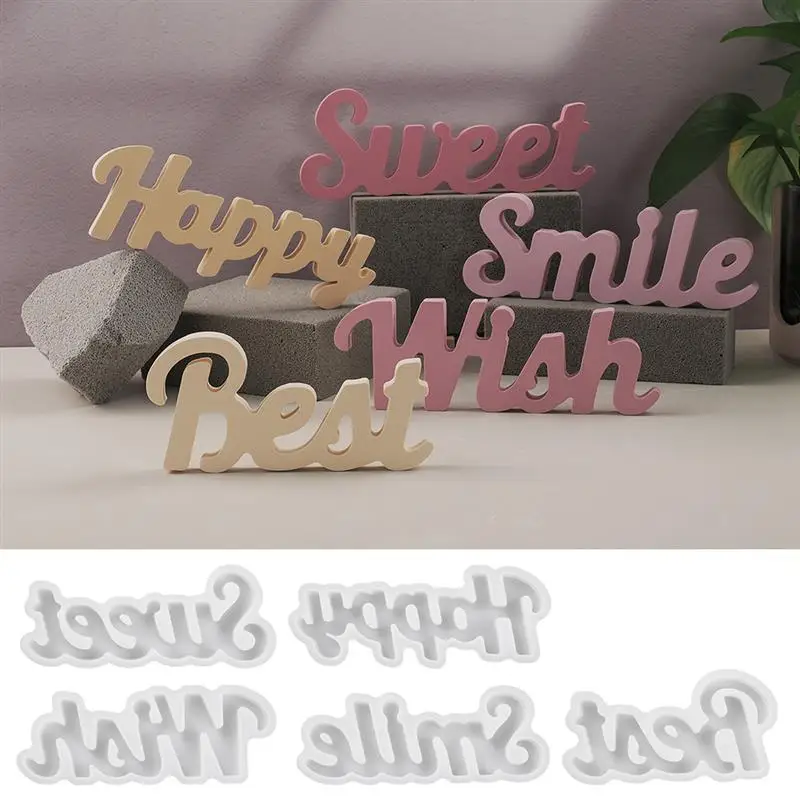 DIY Smile Happy Desktop Decoration English Alphabet Word Plaster Silicone Mold English Decoration Home Decoration Resin Molds