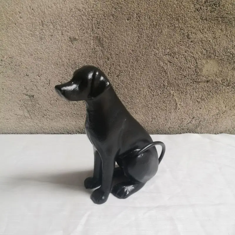 Aged-Character Iron Dog Sculpture in a Sitting Pose for Living Room Sideboards, Entryways, and Home Shelf Displays KXRE