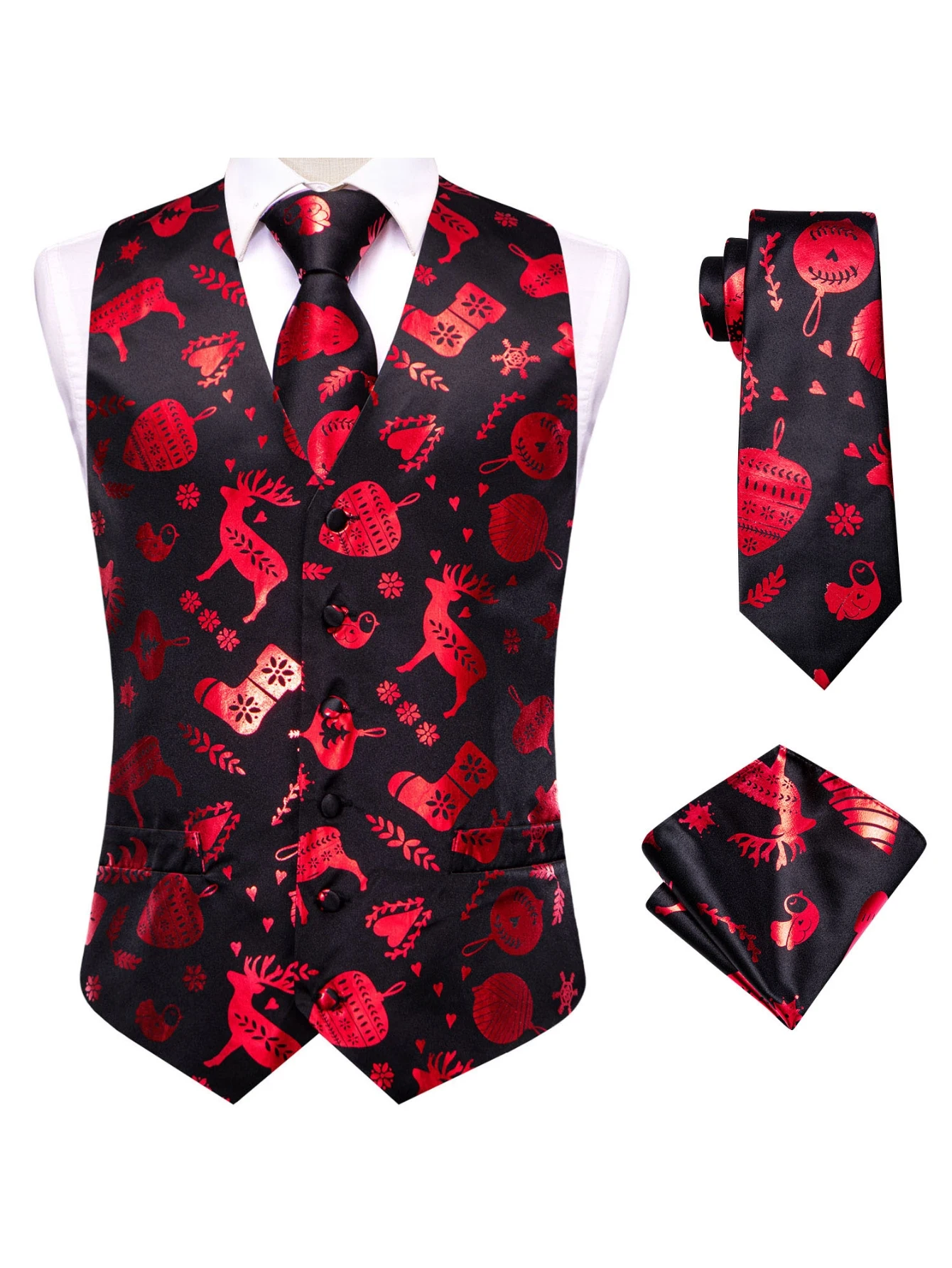 طقم بدلة رجالي أحمر من ثلاث قط - مراجعة Pocket Square Set وسعره