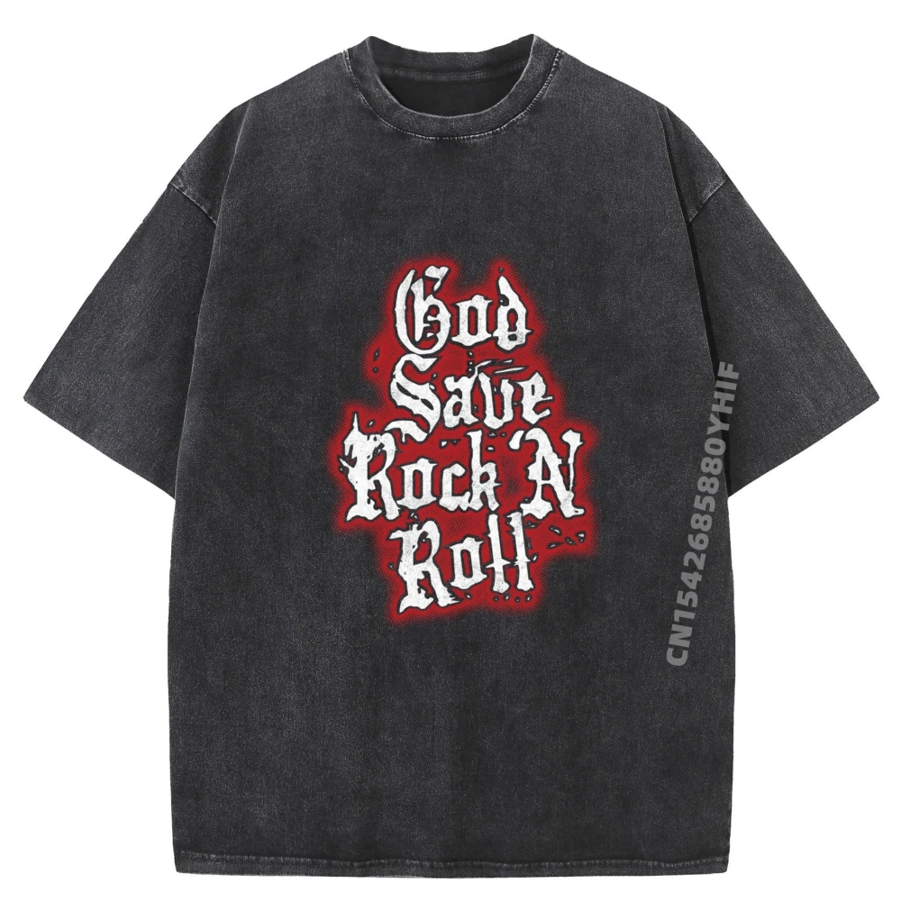 

Graphic Tee God Save Rocker Brand Clothing Limited Time Special Shirts Print Street Washed T-Shirt For Men