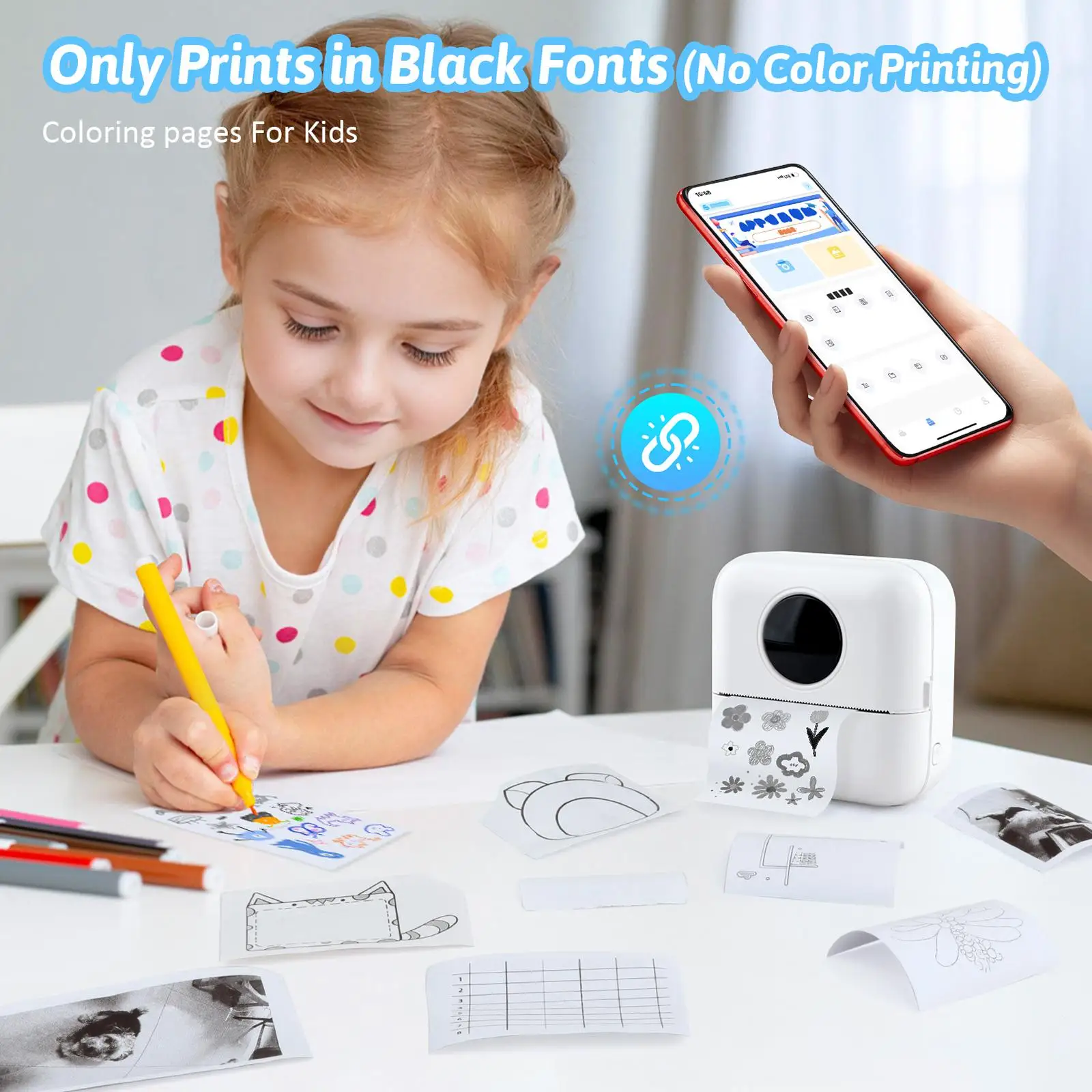 Portable Thermal Printer, Mini Pocket Printer Picture Printer for Working Listing, Notes, Journal, Travel