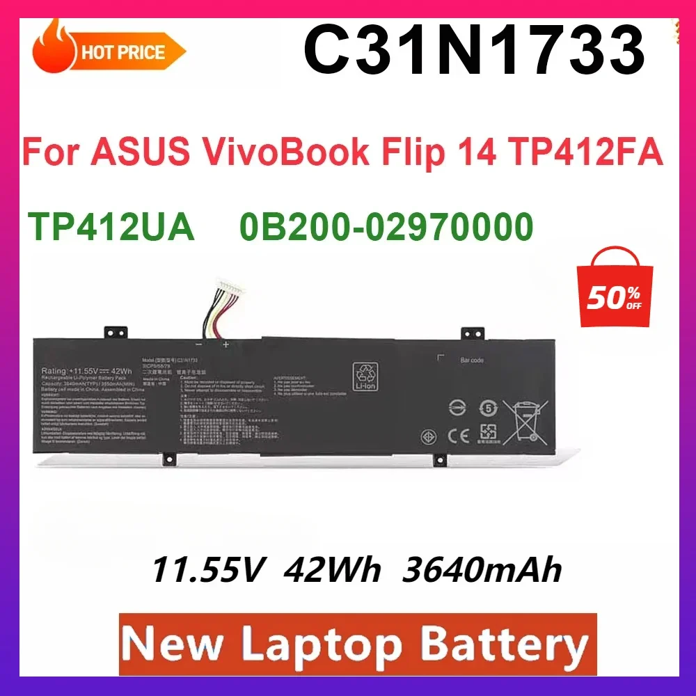 C31N1733 0B200-02970000 Laptop Battery for ASUS VivoBook Flip 14 TP412FA TP412UA  TP412U SF4100F Series 42Wh 11.55V High Quality