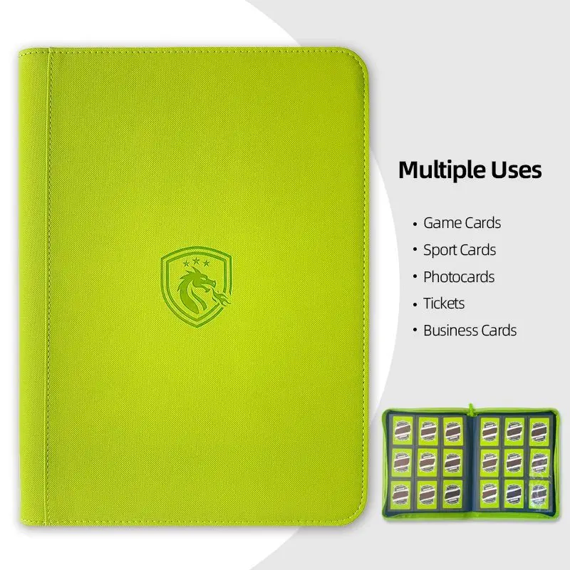 Dragon Card Binder, Colorful Zipper 9-Grid 360 Pockets PU Leather, Acid-Free Side Loading Trading Card Album for Game Sport Card