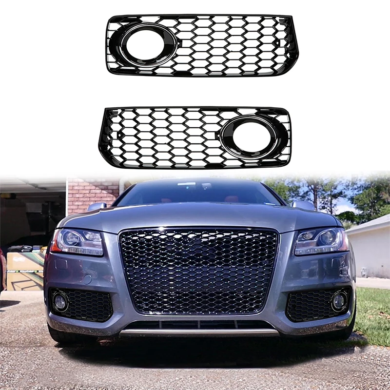 

1 Pair Honeycomb Mesh Hex Car Front Bumper Fog Light Lamp Grille Grill Cover Fit for Audi A5 S-Line/S5 B8 RS5 2008-2012
