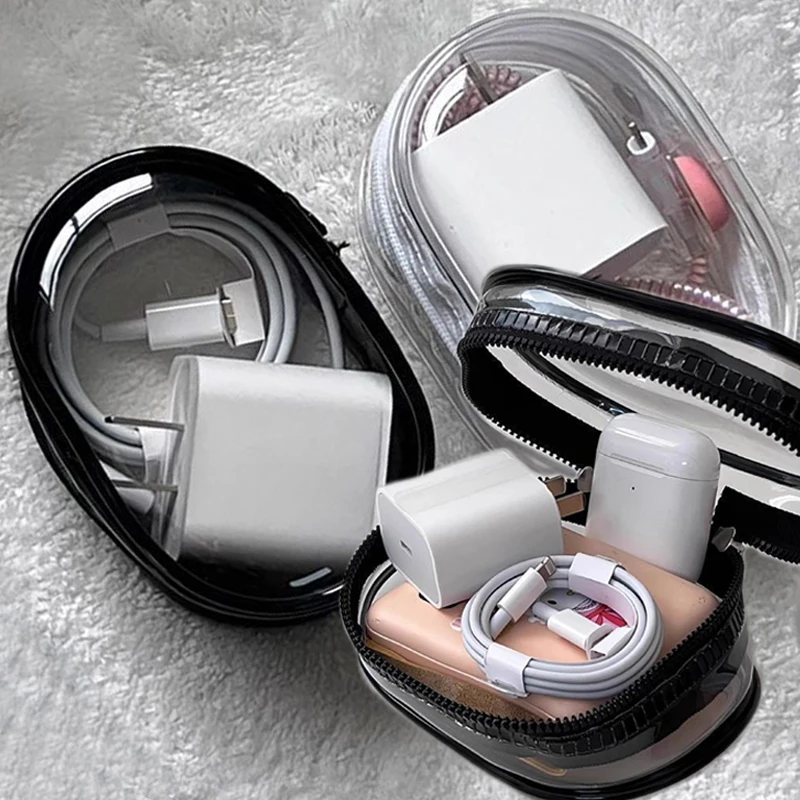 1/2Pcs Transparent PVC Storage Bag Keyring Portable Waterproof Thicken PVC Oval Hanging Storage Bags Key Chains Organizer Case