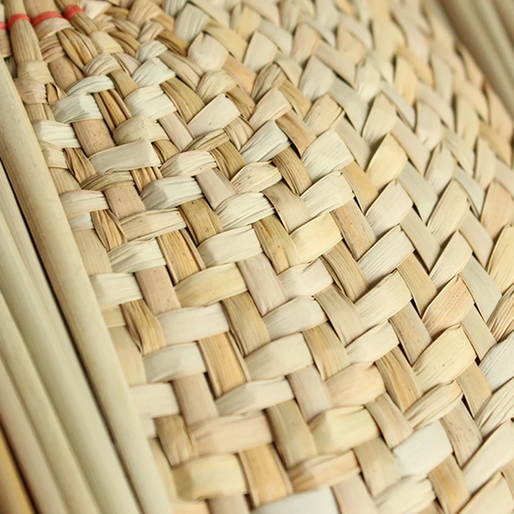 مروحة من القش مصنوعة يدويًا مع مزيج من القماش، تبريد ديكور قابل للتعليق على الحائط للمنزل والحديقة والسفر ومروحة أوراق القطط #2