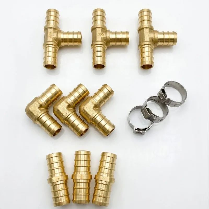 European and American standard 1/2-inch PEX pipe fittings set - lead-free brass three-way elbows, straight-through joints