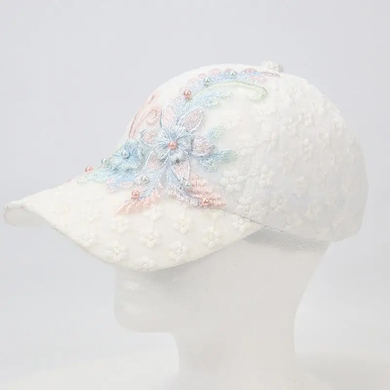Atmungsaktive Mesh-Baseballkappe für Damen mit Spitzenverzierung, einfarbig, verstellbar, Sonnenhut für Outdoor-Reisen und den täglichen Gebrauch. – Detail 2