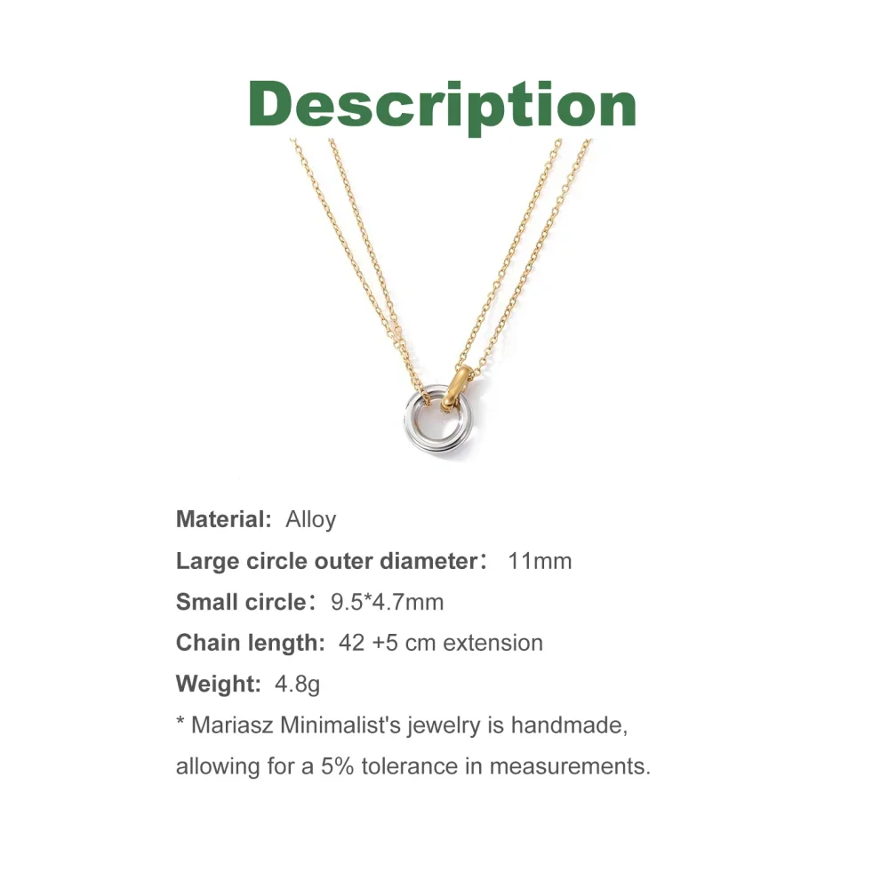 Classic Gold Color Two-tone Double Circle Kpop Pendant Necklace for Women Charm Collars Chains Stackable Statement Jewelry Gift