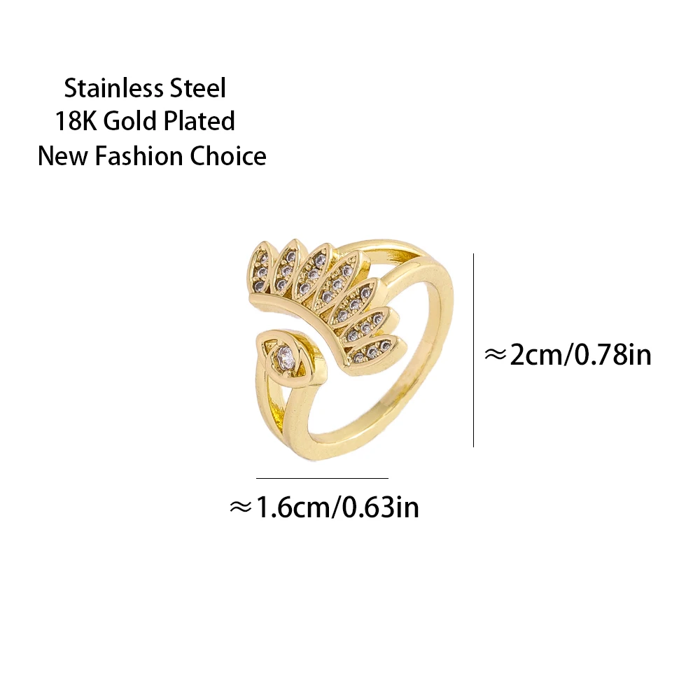New Luxury 18K Gold Plated Zircon Crystal Evil Eyes Open Rings For Women Adjustable Stainless Steel Finger Ring Jewelry Female