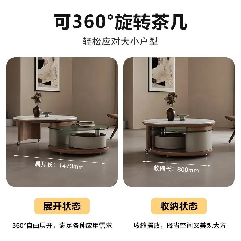 طاولة قهوة دوارة متعددة الوظائف من حجر الكريستالات الدقيقة #3