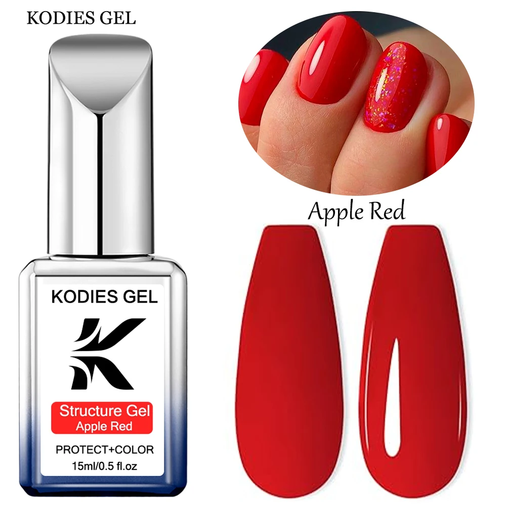 KODIES GEL Apple Red Structure Rubber Base Gel Nail Polish Semi Permanent UV/LED Manicure Salon Quality Gel Varnish Nails Art