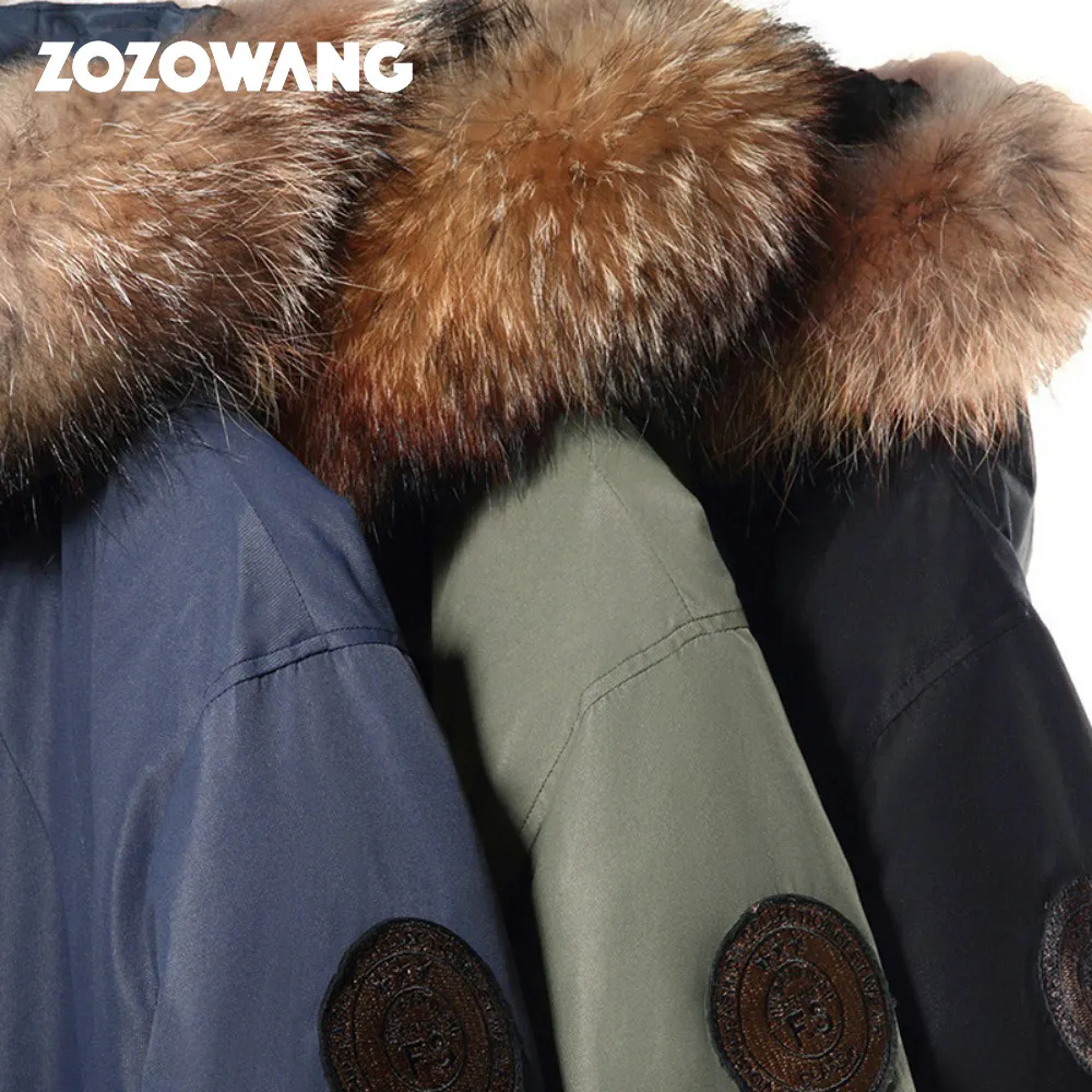 ZOZOWANG New Mens Winter White Duck Down Jacket Mid-Length Hooded Thick Plus Size Tooling Plus Size Winter Warm Down Jacket