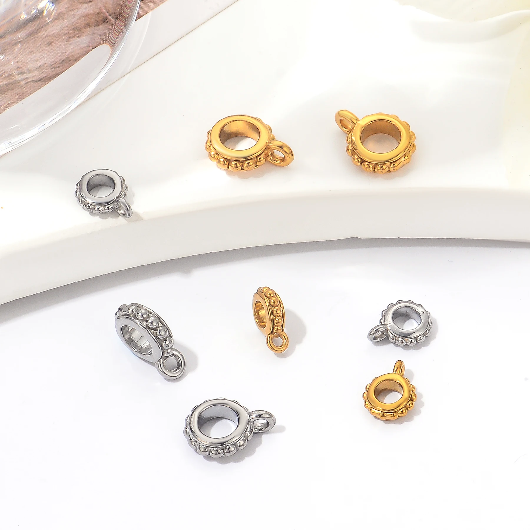 6 Stück/Set, runde Anhänger aus Edelstahl, Zubehör, Abstandshalter, Perlen, Charms, Verbindungsstücke, Materialien für die Herstellung von Schmuck. – Detail 3