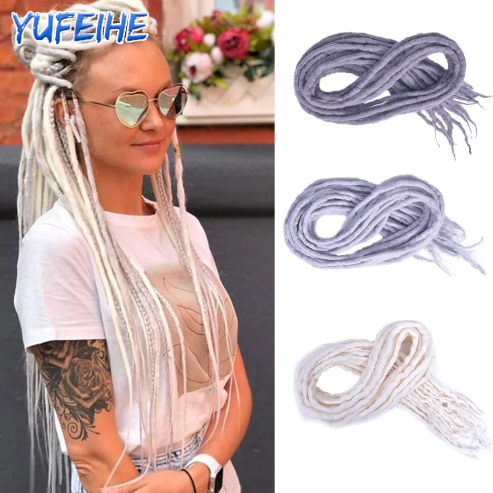 Yufeihe Wool Dreadlock Extensions Double Ended Soft Wool Felt Dread Locs Synthetic Crochet Braiding Hair Extension for Women