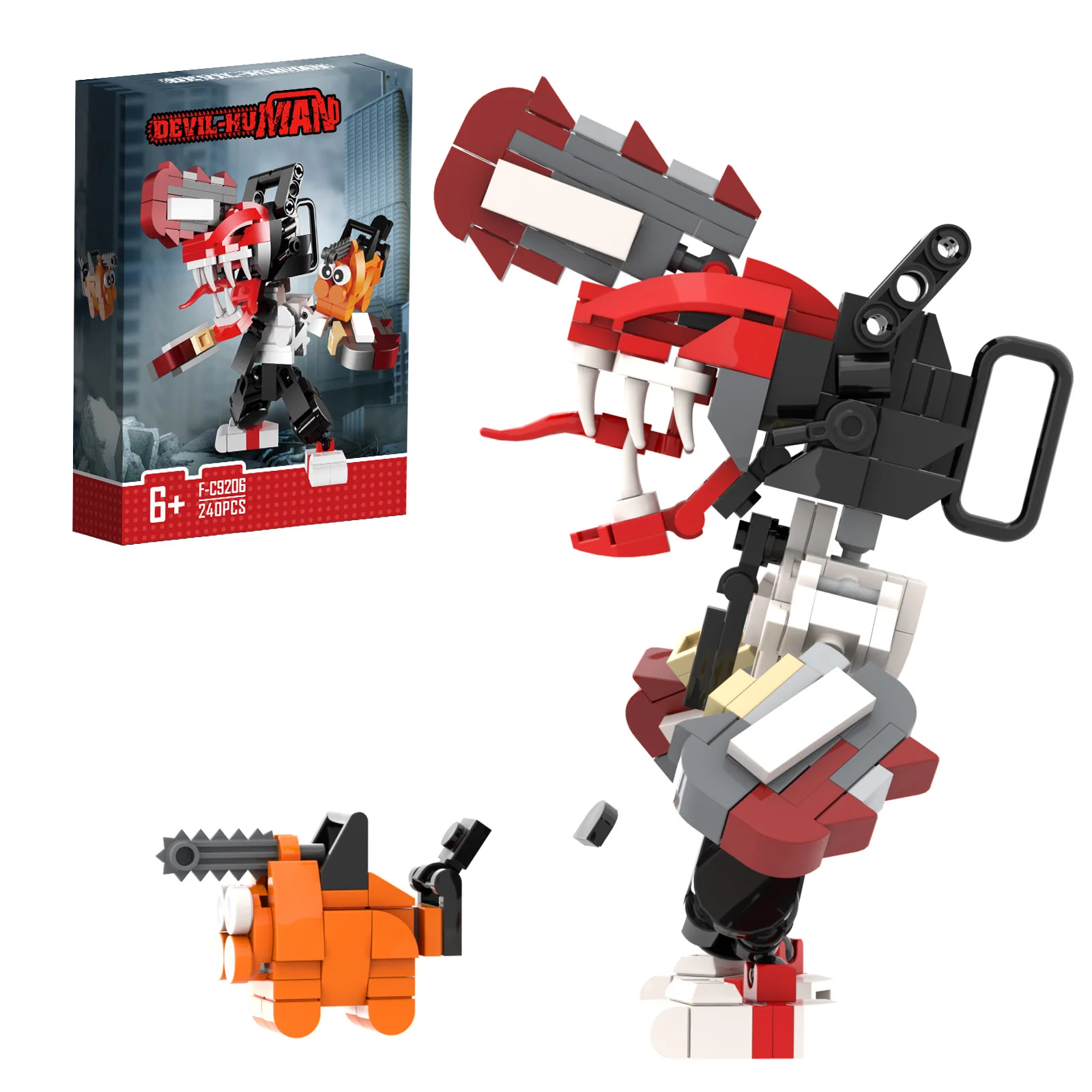 High-end Chainsaw Man Building Blocks Set, figuras dos desenhos animados, Denji e Dog Character, Brickheadz, Toy Bricks, presente para crianças e adultos, quente