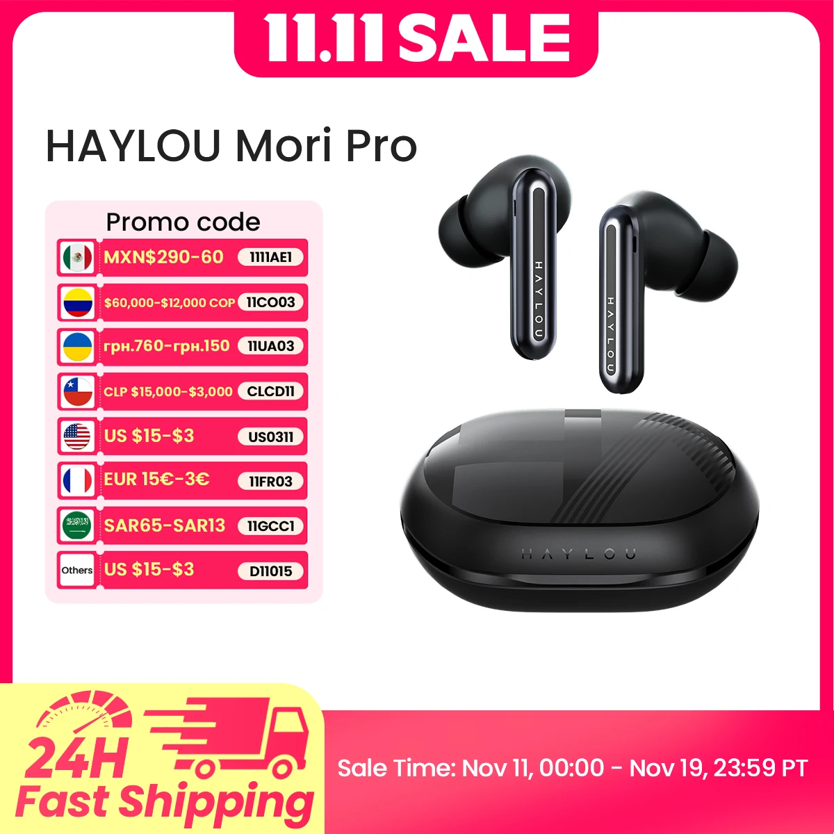 HAYLOU Mori Pro Bluetooth 5.4 Earphones -43dB ANC Active Noise Cancellation Earbuds 6 Mic Wireless Headphones 35H Battery Life